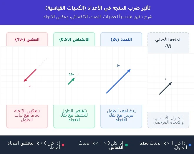 تأثير ضرب المتجه في أعداد مختلفة (k) على شبكة إحداثيات