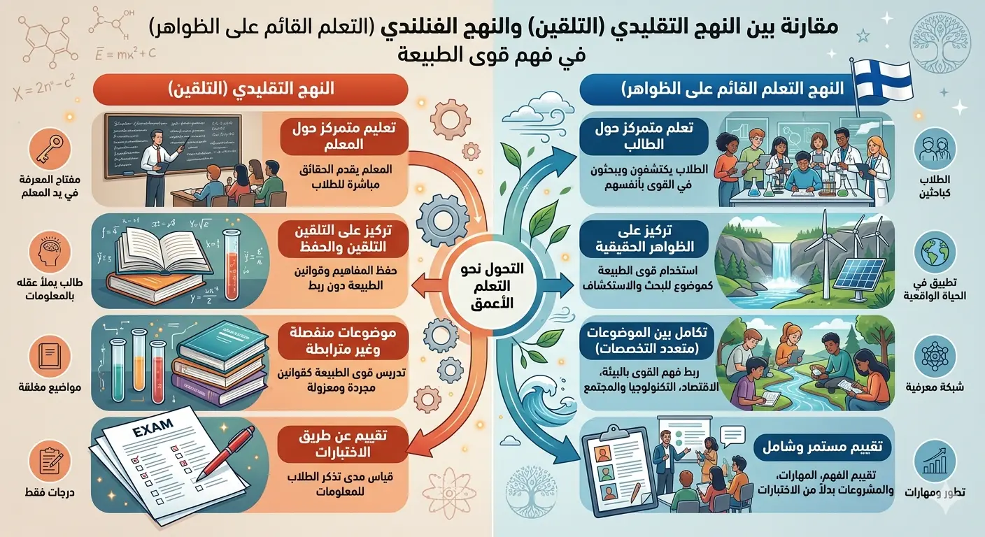 Gemini_Generated_Image_7j22u67j22u67j22 مقارنة بين الطرق التقليدية و الطرق الفنلندية الحديثة في التعليم