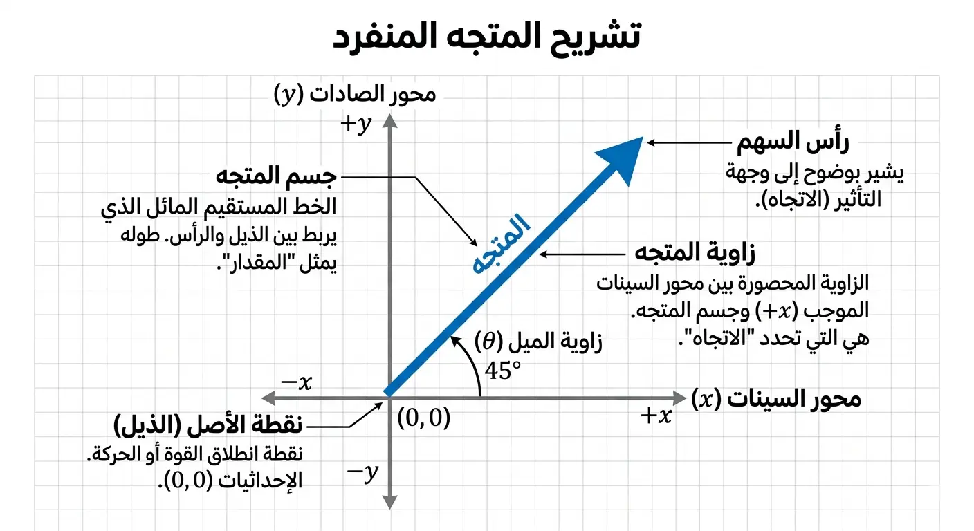 رسم المتجهات صورة توضح اجزاء المتجه