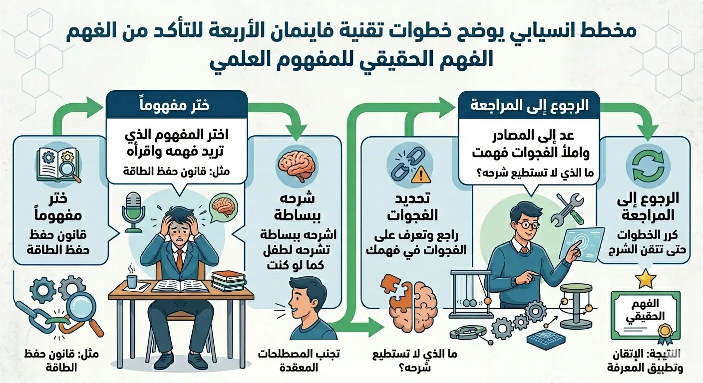 "مقارنة بصرية بين 'التعلم السطحي' (حفظ القوانين) و'التعلم العميق' (فهم النماذج الذهنية) في الفيزياء