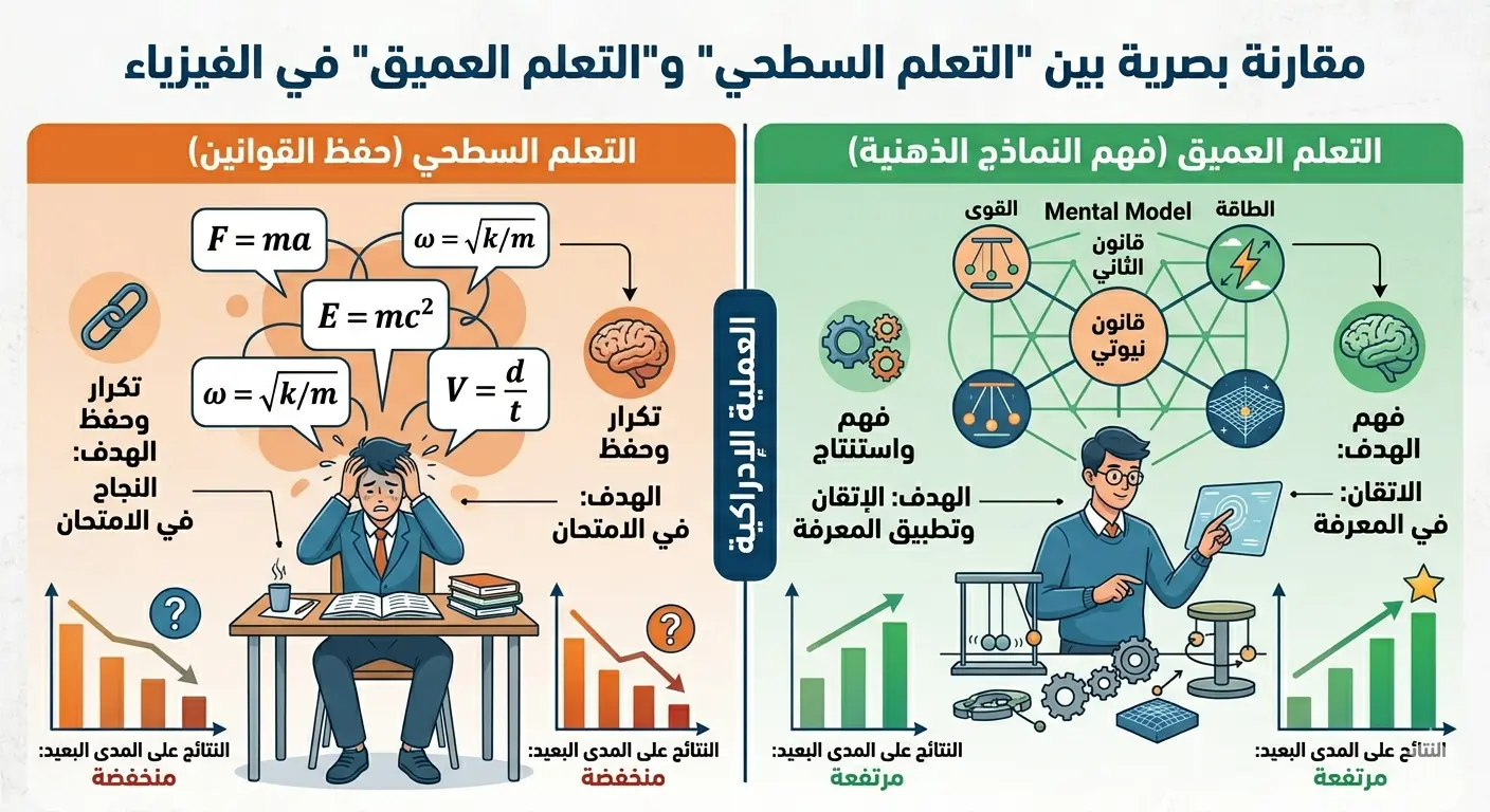 مخطط انسيابي يوضح خطوات تقنية فاينمان الأربعة للتأكد من الفهم الحقيقي للمفهوم العلمي