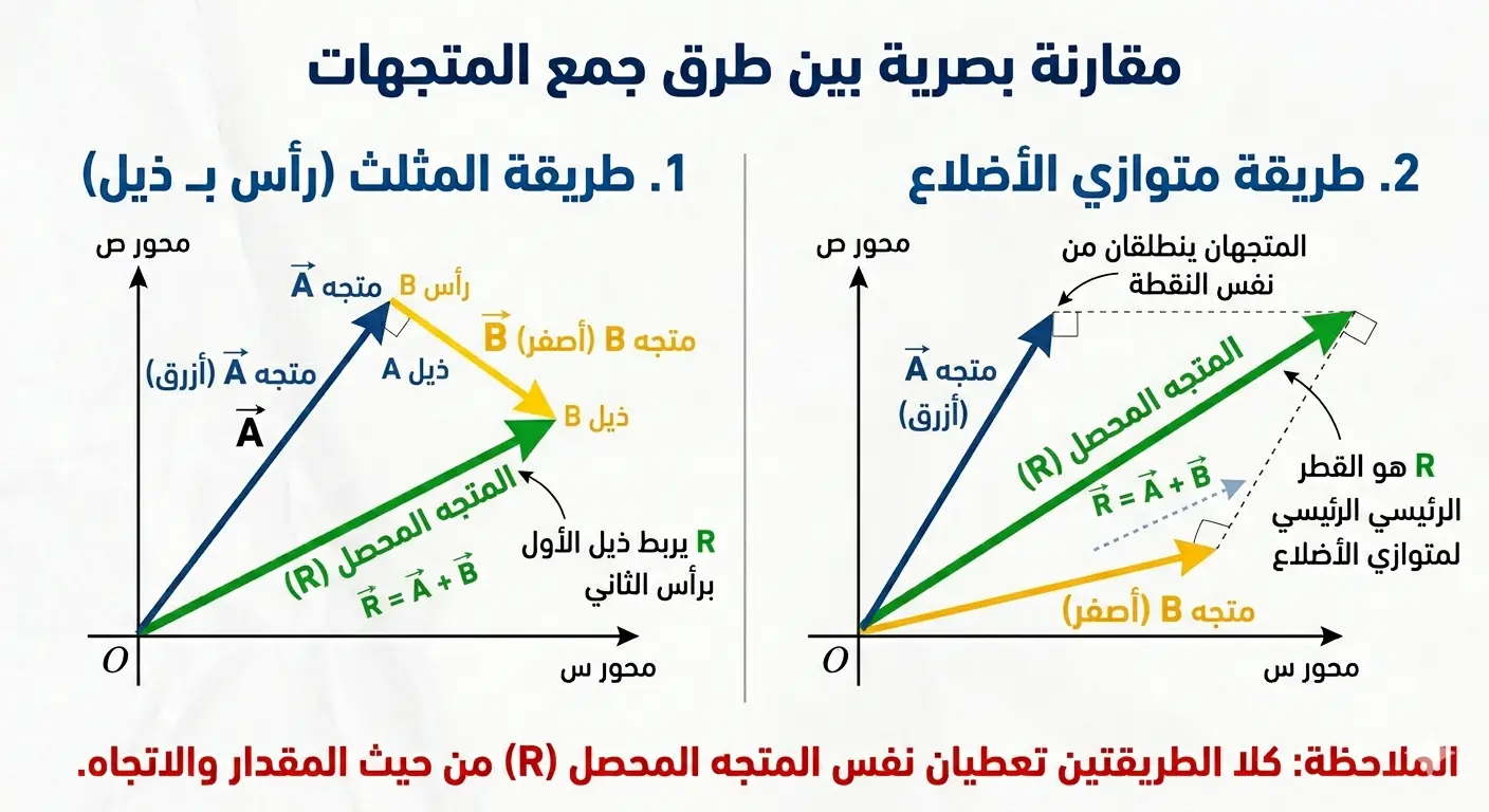 تركيب متجهين متلاقيين صورة تصف تركيب المتجهات