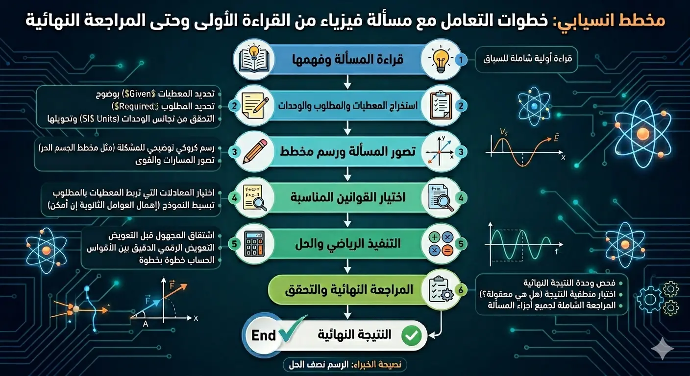 خطوات حل مسائل الفيزياء صورة توضح خطوات حل مسائل الفيزياء